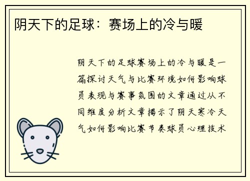 阴天下的足球：赛场上的冷与暖