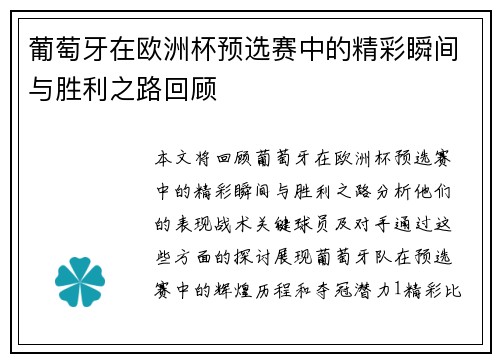 葡萄牙在欧洲杯预选赛中的精彩瞬间与胜利之路回顾