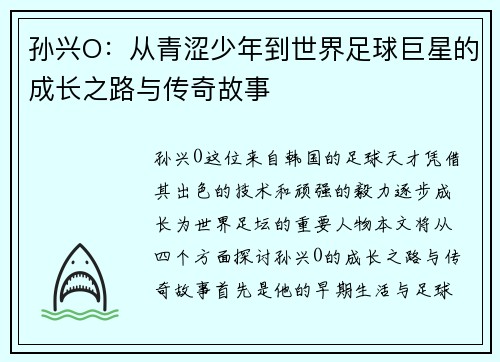 孙兴O：从青涩少年到世界足球巨星的成长之路与传奇故事